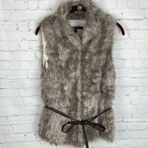 Damselle New York Faux Fur Vest Belted Size Medium